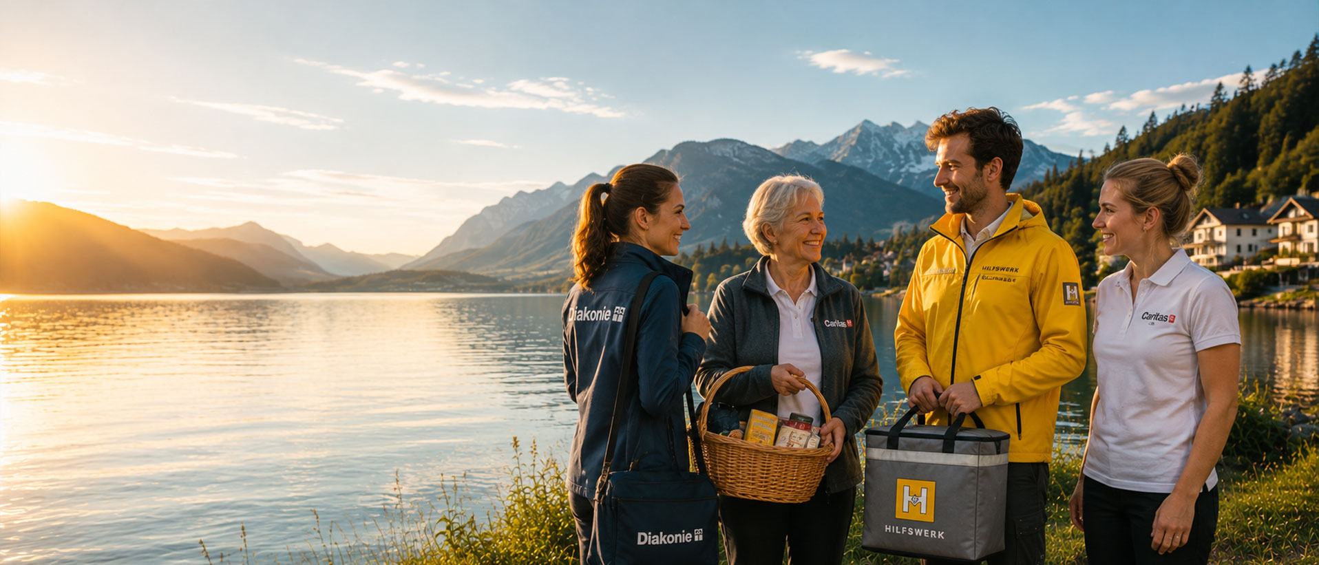 Ehrenamtliche Helferinnen und Helfer bei einer gemeinsamen Aktion am See